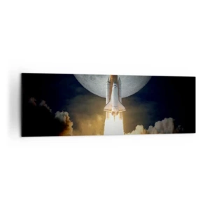 Cuadro sobre lienzo - Impresión de Imagen - Un cohete despegando con el telón de fondo de una luna llena rodeada de nubes dinámicas. - 160x50cm - El comienzo de una aventura sobrenatural - Decoración de pared moderna para salón y dormitorio ARTTOR