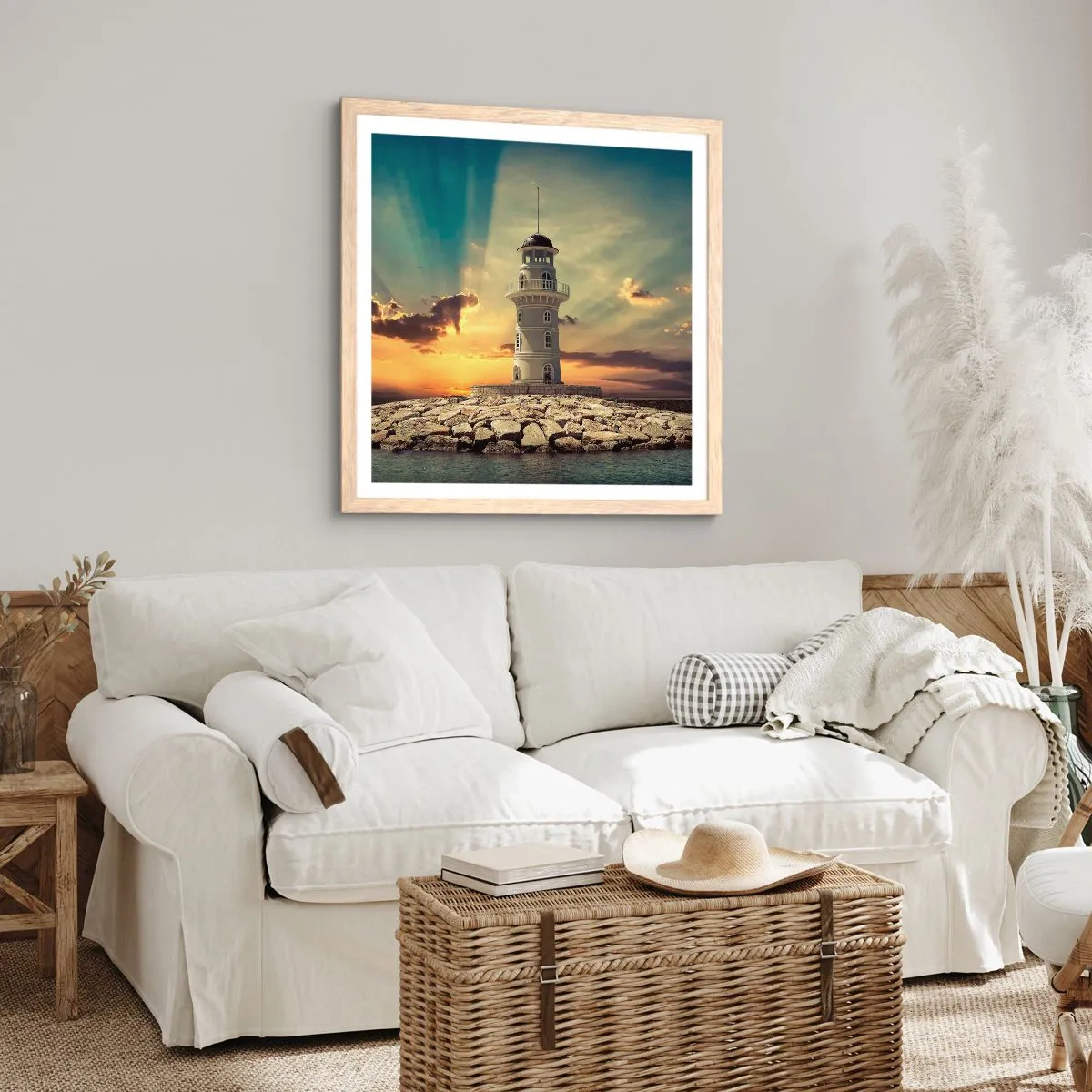 Póster en marco roble claro - Luz - Bondad - Belleza - 50x50 cm