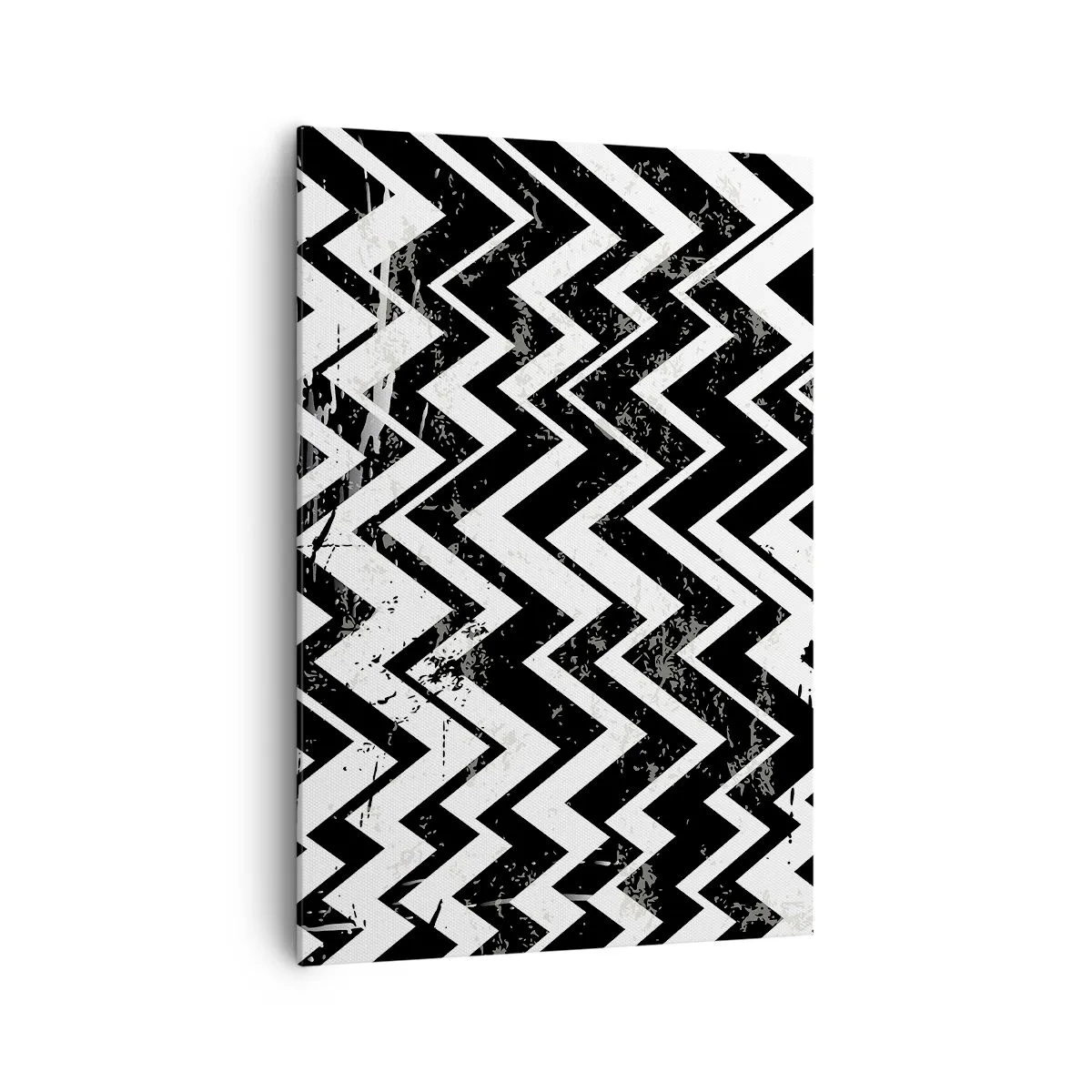 Cuadro sobre lienzo - Impresión de Imagen - Patrón en zigzag en blanco y negro con abrasiones artísticas - 70x100cm - Zig-blanco, zag-negro - Decoración de pared moderna para salón y dormitorio ARTTOR