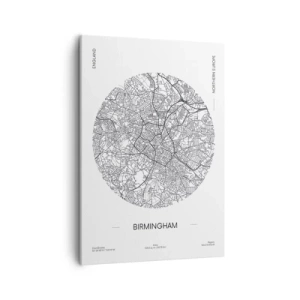 Cuadro sobre lienzo - Impresión de Imagen - Un mapa minimalista en blanco y negro de Birmingham con detalles precisos. - 50x70cm - Anatomía de Birmingham - Decoración de pared moderna para salón y dormitorio ARTTOR