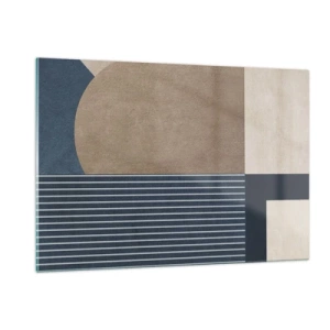 Cuadro sobre vidrio - Impresiones sobre Vidrio - Una forma minimalista con un círculo y líneas en beige. - 120x80cm - Composición de sencillez y redondez - Decoración de pared moderna para salón y dormitorio ARTTOR