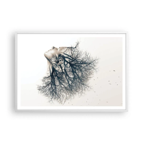 Póster en marco blanco - Escuchando el susurro de un árbol - 100x70 cm