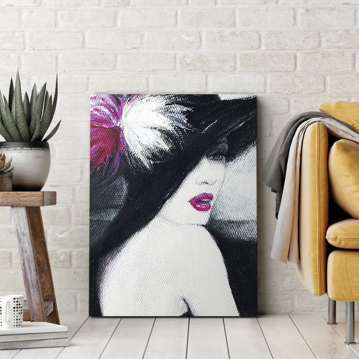 Cuadro sobre lienzo - Impresión de Imagen - Mujer elegante con un sombrero de plumas - 70x100cm - Siempre un misterio - Decoración de pared moderna para salón y dormitorio ARTTOR