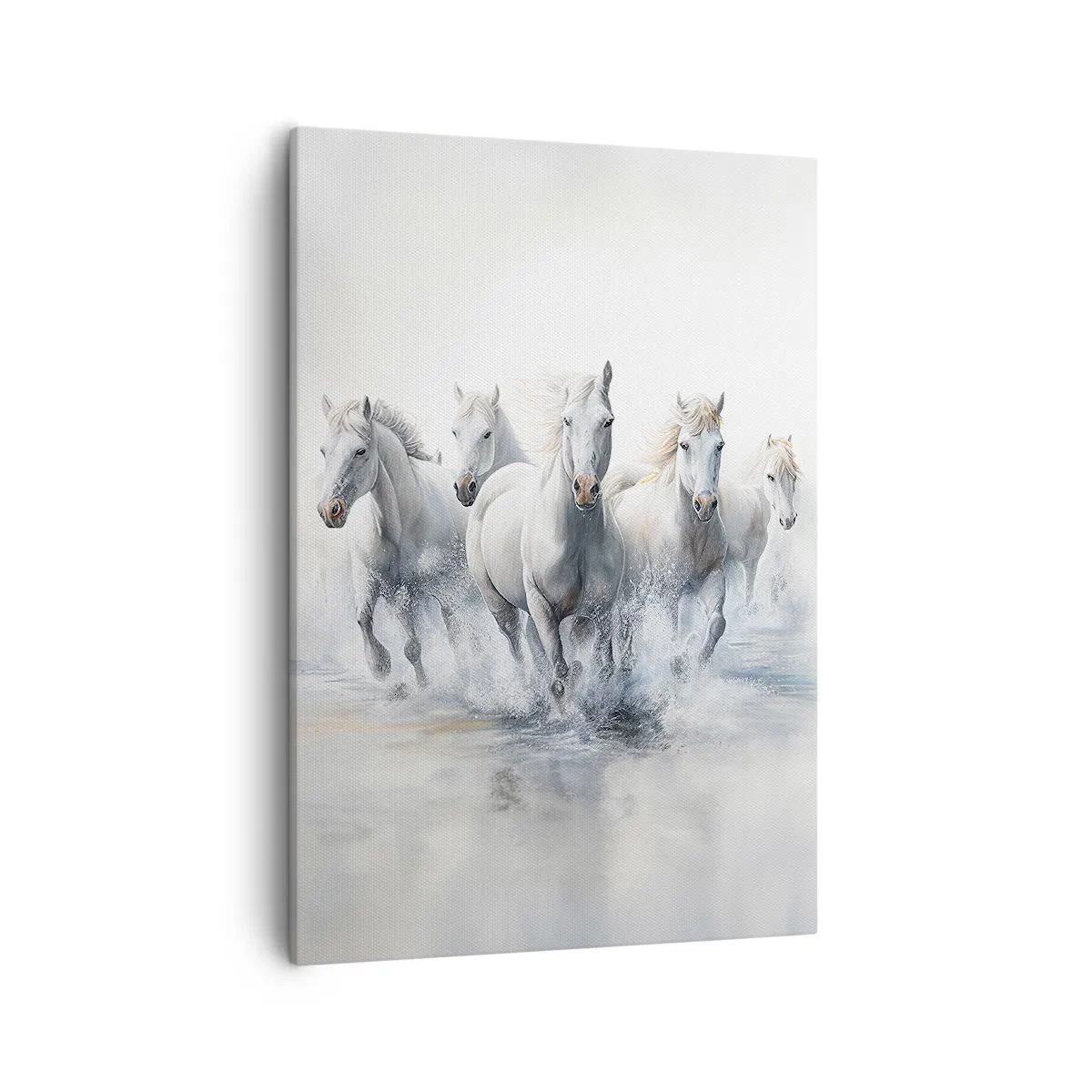 Cuadro sobre lienzo - Impresión de Imagen - Caballos blancos galopando por el agua - 50x70cm - Magia blanca - Decoración de pared moderna para salón y dormitorio ARTTOR