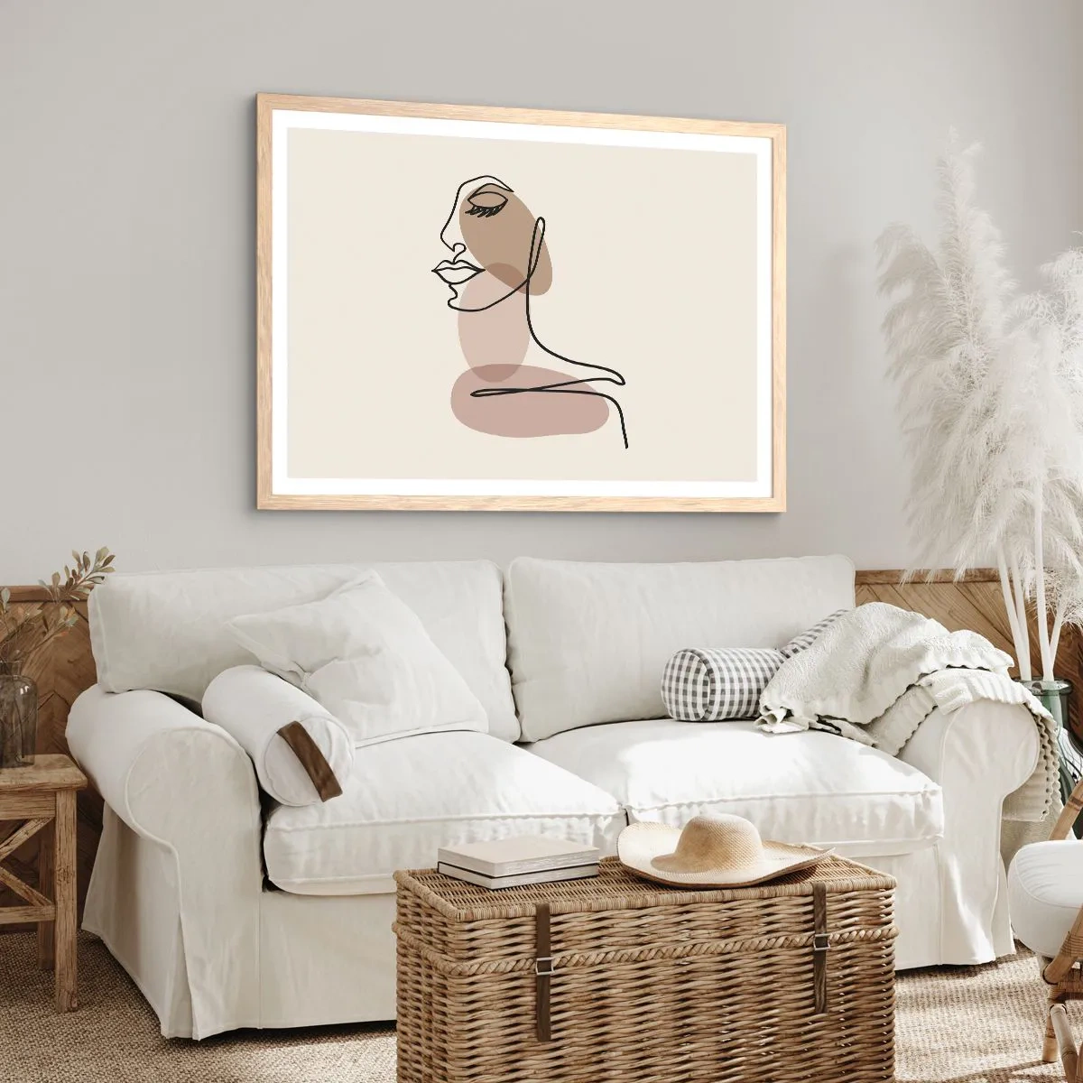 Póster en marco roble claro - Una línea de hermosura - 100x70 cm
