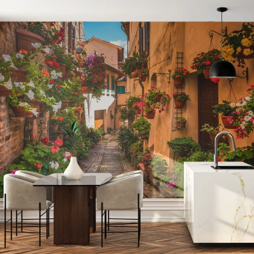 Fotomural Autadhesivo Deluxe Sticker - Callejón italiano - Ciudad, flores, Arquitectura - 100x70 cm