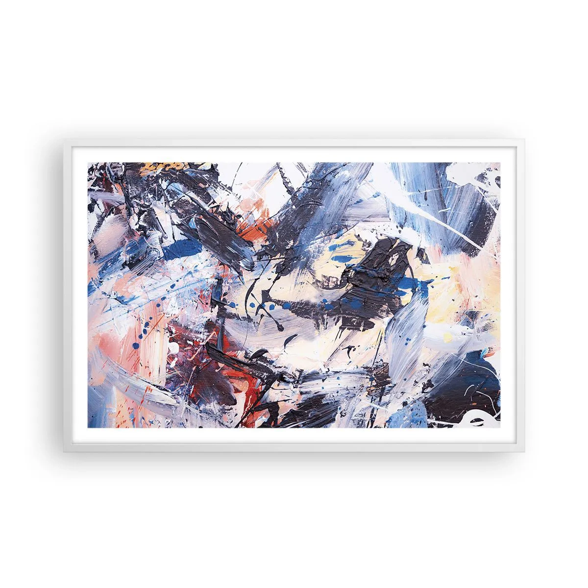 Póster en marco blanco - Danza loca de la abstracción - 91x61 cm