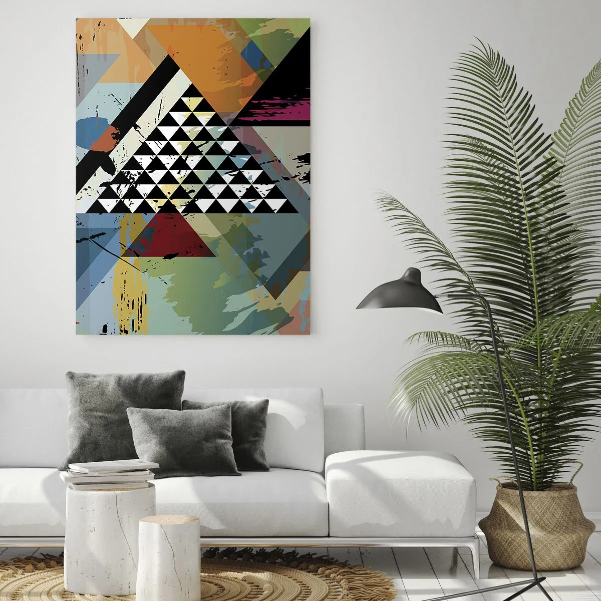 Cuadro sobre vidrio - Impresiones sobre Vidrio - Composición abstracta de formas geométricas y colores. - 50x70cm - Qué sencillo es - Decoración de pared moderna para salón y dormitorio ARTTOR