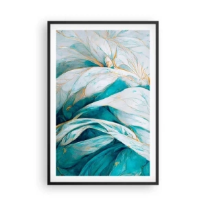 Póster en marco negro - Abstracción azul con motivos dorados - 61x91 cm