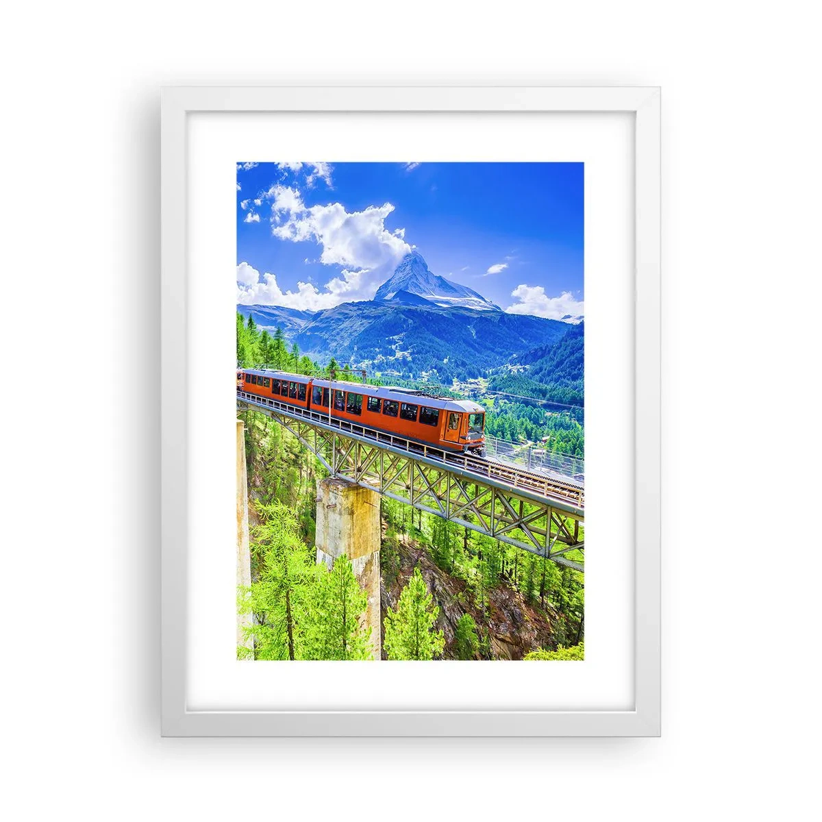 Póster en marco blanco - Ferrocarril a los Alpes - 30x40 cm