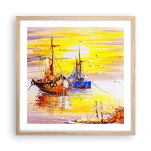 Póster en marco roble claro - Un merecido descanso en el puerto - 50x50 cm