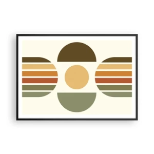 Póster en marco negro - Composición geométrica con semicírculos y rayas en tonos tierra. - 100x70cm - Los tonos de la tierra - Decoración de pared moderna para salón y dormitorio ARTTOR