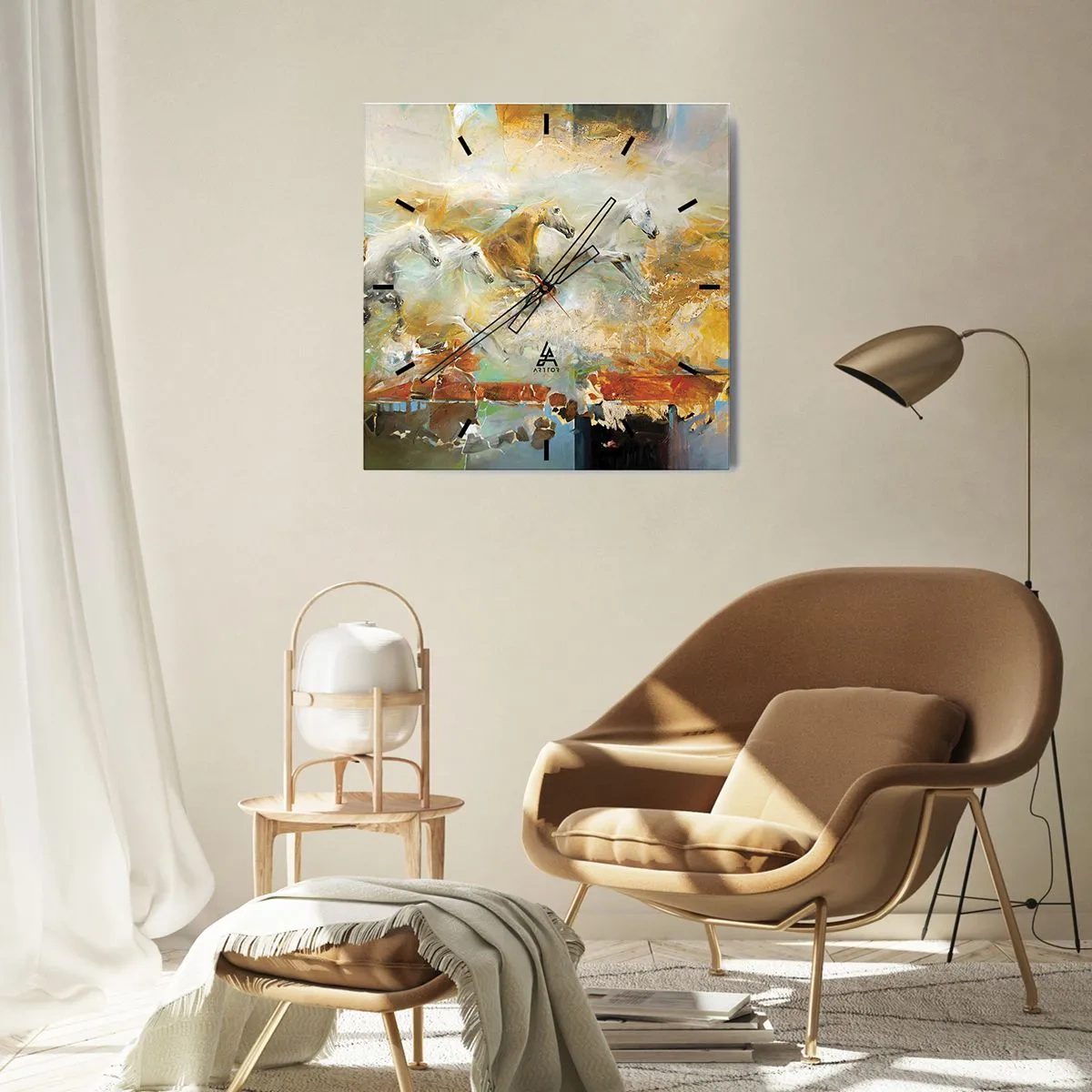 Reloj de pared - Reloj de vidrio - Galopando a través de la luz - 40x40 cm