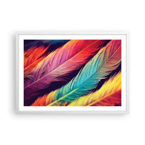 Póster en marco blanco - Arco iris plumoso - 70x50 cm