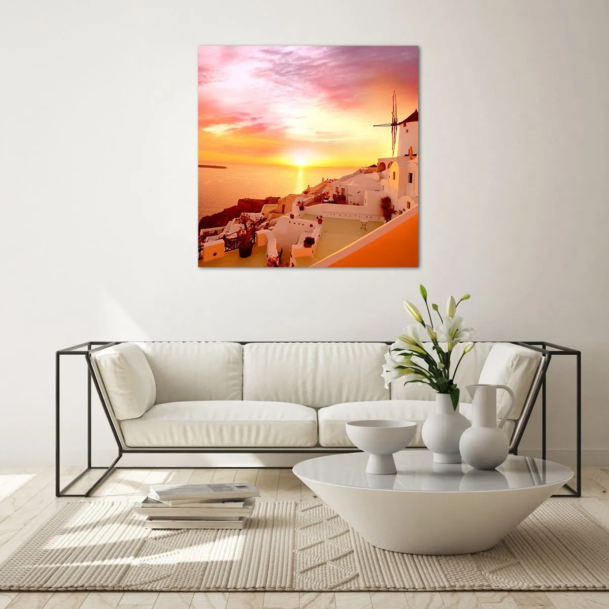 Cuadro sobre vidrio - Impresiones sobre Vidrio - Blanco y dorado - 50x50 cm