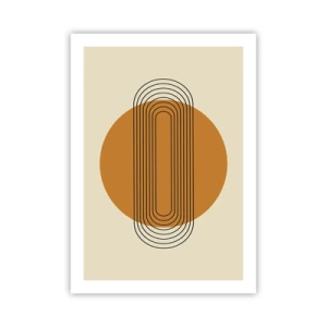 Póster - Patrón geométrico con círculos y líneas naranjas. - 50x70cm - El plan perfecto - Decoración de pared moderna para salón y dormitorio ARTTOR