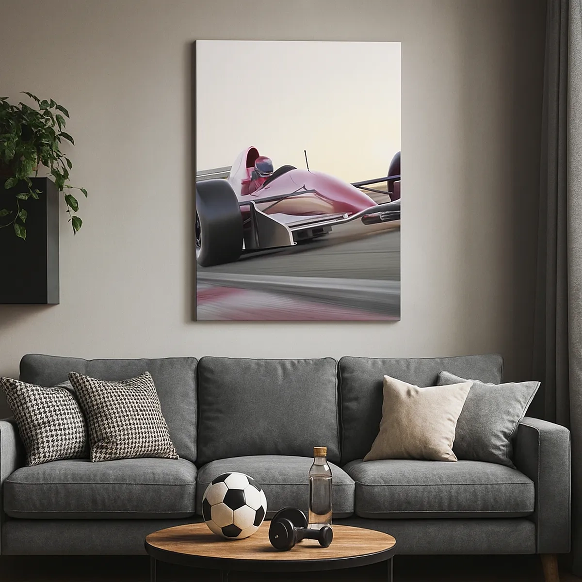 Cuadro sobre lienzo - Impresión de Imagen - Un coche rojo de Fórmula 1 en una pista de carreras mientras conduce - 50x70cm - Siempre el ganador - Decoración de pared moderna para salón y dormitorio ARTTOR