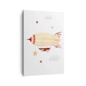 Cuadro sobre lienzo - Impresión de Imagen - Un dirigible pintado a mano con un fondo de estrellas. - 70x100cm - Dirigible - Decoración de pared moderna para salón y dormitorio ARTTOR