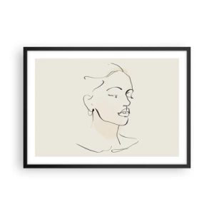 Póster en marco negro - Un delicado boceto del rostro de una mujer sobre un fondo claro. - 70x50cm - Líneas que muestran seguridad - Decoración de pared moderna para salón y dormitorio ARTTOR
