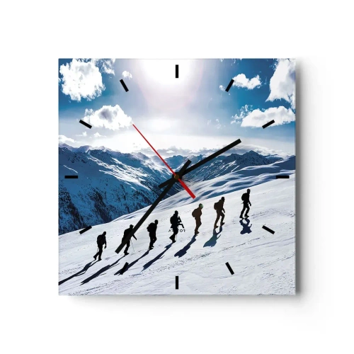 Reloj de pared - Reloj de vidrio - Un grupo de montañeros subiendo una ladera nevada - 30x30cm - Equipo de conquistadores - Decoración de pared moderna para salón y dormitorio ARTTOR