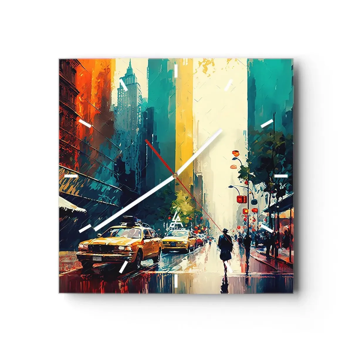 Reloj de pared - Reloj de vidrio - Nueva York - hasta la lluvia es colorida - 40x40 cm