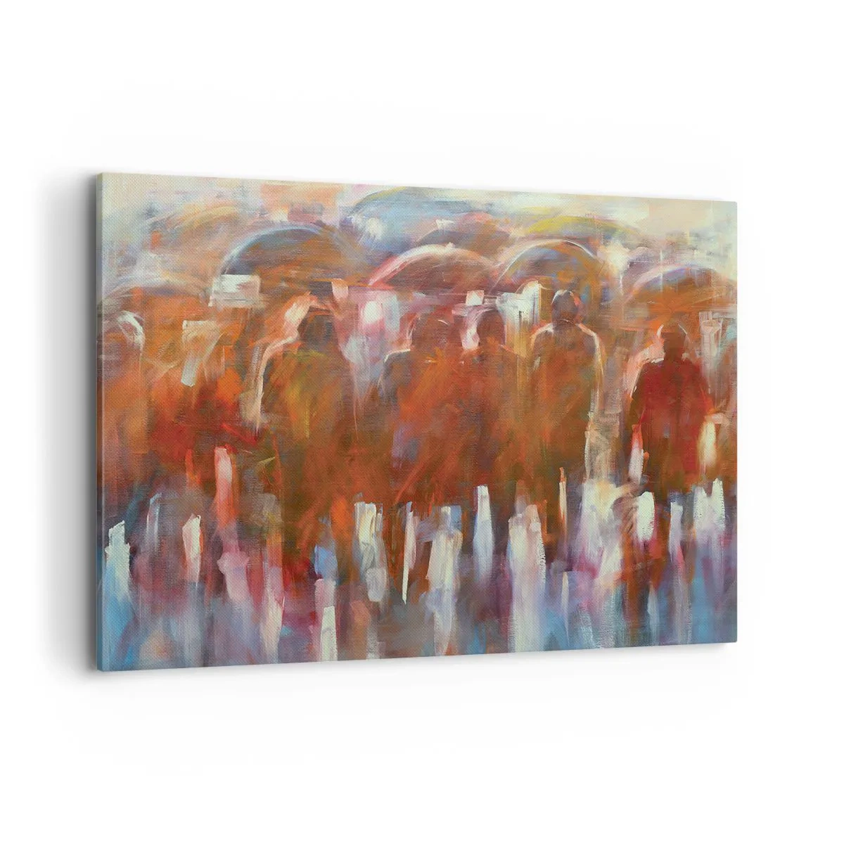 Cuadro sobre lienzo - Impresión de Imagen - Una multitud de personas con paraguas en un entorno artístico y lluvioso. - 100x70cm - Iguales entre la niebla - Decoración de pared moderna para salón y dormitorio ARTTOR