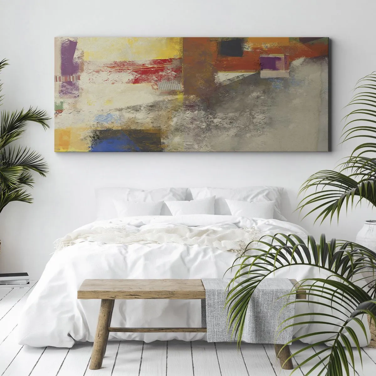 Cuadro sobre lienzo - Impresión de Imagen - Abstracción colorida con formas geométricas. - 120x50cm - Geometría de color - Decoración de pared moderna para salón y dormitorio ARTTOR