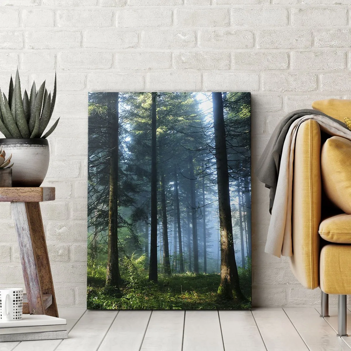 Cuadro sobre lienzo - Impresión de Imagen - Un sendero forestal iluminado por los rayos del sol de la mañana. - 50x70cm - Radiante por la mañana - Decoración de pared moderna para salón y dormitorio ARTTOR