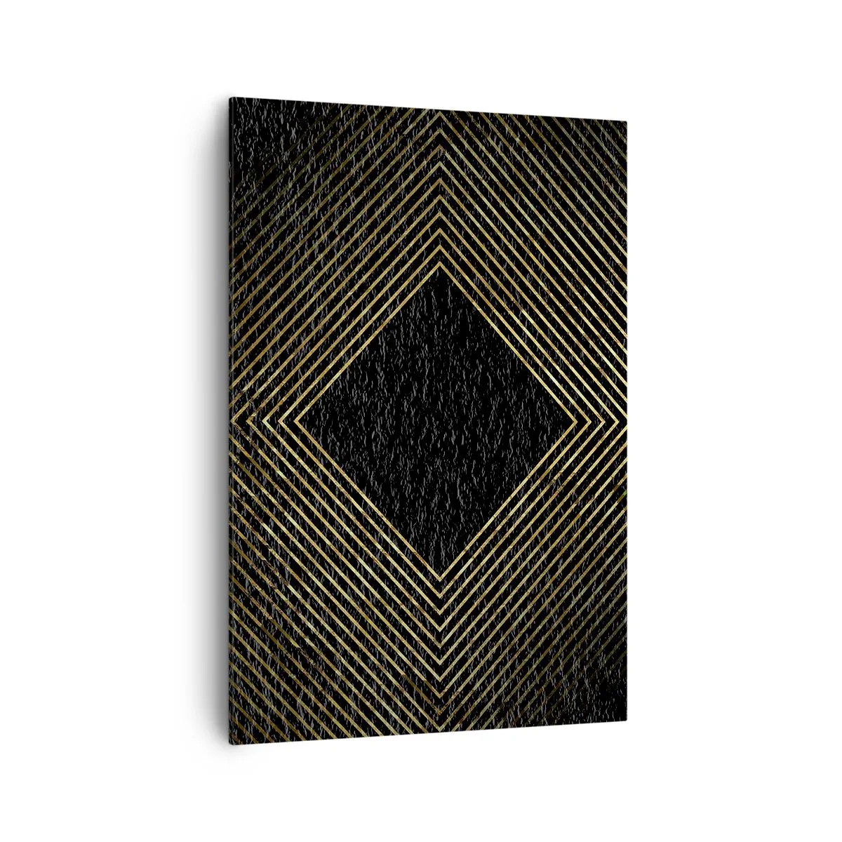 Cuadro sobre lienzo - Impresión de Imagen - Fondo negro con un patrón geométrico de líneas doradas. - 70x100cm - Geometría al estilo glamour - Decoración de pared moderna para salón y dormitorio ARTTOR