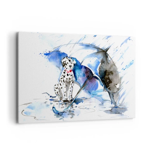 Cuadro sobre lienzo - Impresión de Imagen - Pintura de acuarela de un perro dálmata con un paraguas al fondo. - 120x80cm - Para eso está un amigo - Decoración de pared moderna para salón y dormitorio ARTTOR