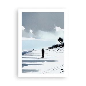 Póster - Una figura solitaria en la playa en tonos de acuarela. - 50x70cm - Solo conmigo mismo - Decoración de pared moderna para salón y dormitorio ARTTOR