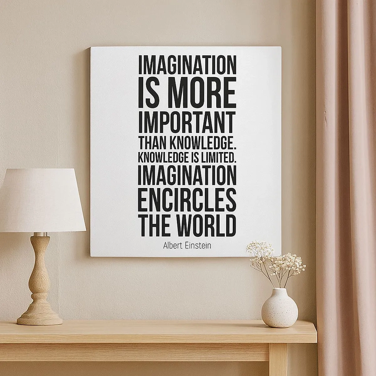 Cuadro sobre lienzo - Impresión de Imagen - Einstein, sobre el poder de la imaginación - 30x30 cm