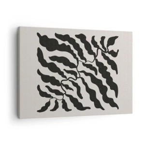 Cuadro sobre lienzo - Impresión de Imagen - Ramitas con hojas en negro sobre un fondo claro - 70x50cm - La naturaleza de un cuadrado - Decoración de pared moderna para salón y dormitorio ARTTOR