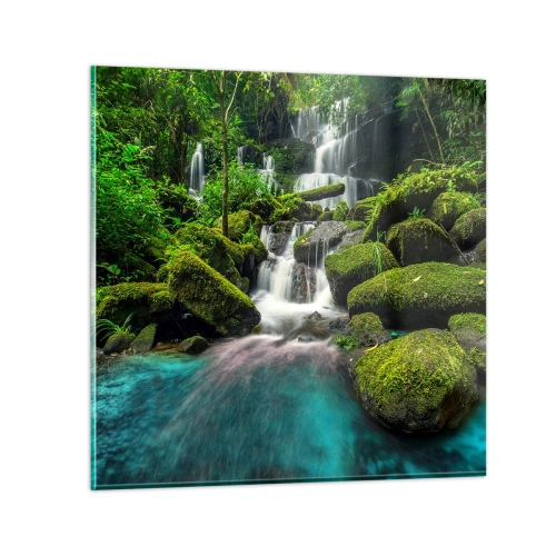 Cuadro sobre vidrio - Impresiones sobre Vidrio - Turquesa, zafiro y plata líquida - 40x40 cm