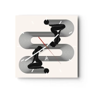 Reloj de pared - Reloj de vidrio - Siluetas negras con líneas geométricas sobre un fondo claro - 30x30cm - Simetría sensual - Decoración de pared moderna para salón y dormitorio ARTTOR