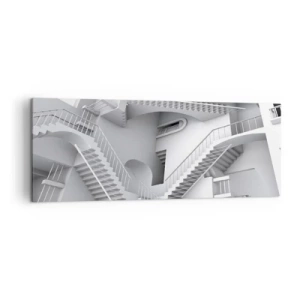 Cuadro sobre lienzo - Impresión de Imagen - Una composición abstracta de escaleras en una disposición espacial surrealista. - 140x50cm - Paradojas del espacio - Decoración de pared moderna para salón y dormitorio ARTTOR