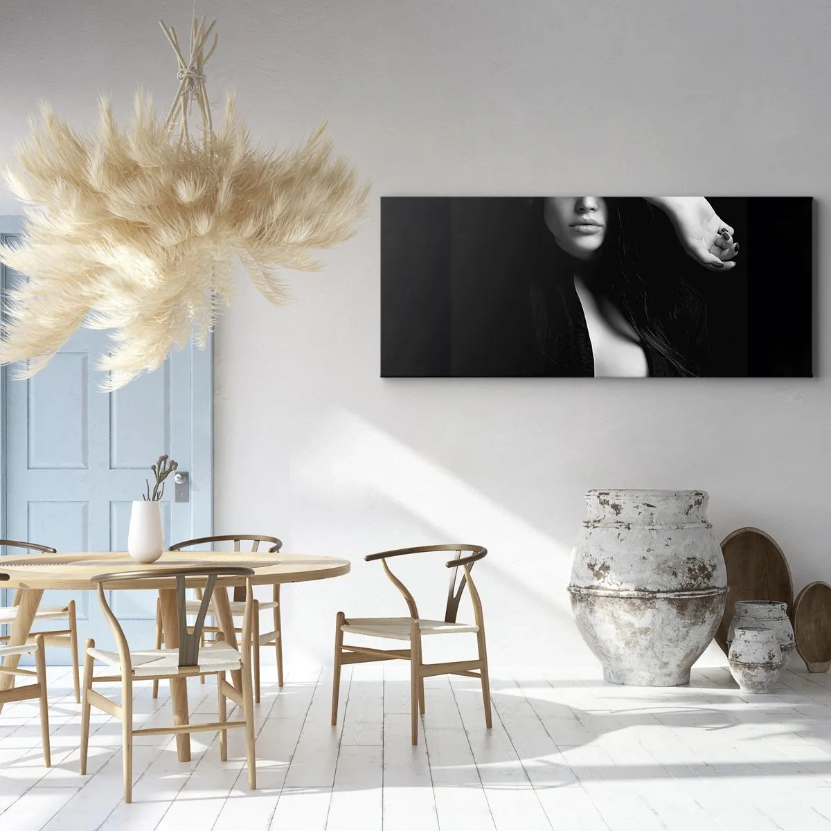 Cuadro sobre lienzo - Impresión de Imagen - Retrato elegante de una mujer en blanco y negro. - 160x50cm - Escuela de seducción - Decoración de pared moderna para salón y dormitorio ARTTOR
