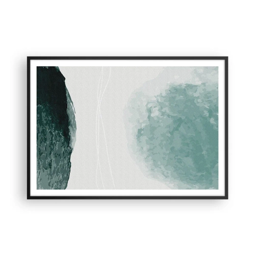 Póster en marco negro - Una delicada composición abstracta en tonos verdes con formas sutiles sobre un fondo claro. - 100x70cm - Un encuentro con la niebla - Decoración de pared moderna para salón y dormitorio ARTTOR
