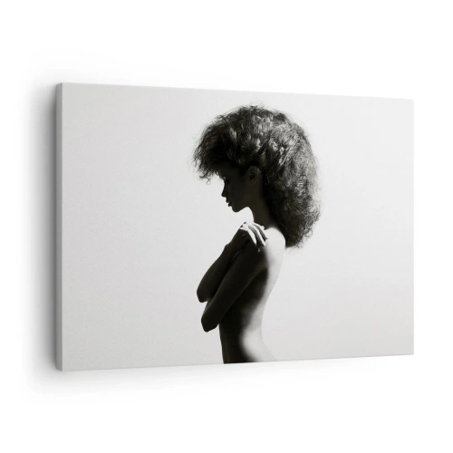 Cuadro sobre lienzo - Impresión de Imagen - Una silueta sutil de una mujer en tonos blanco y negro sobre un fondo claro. - 70x50cm - Como una flor en un tallo delgado - Decoración de pared moderna para salón y dormitorio ARTTOR