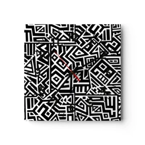 Reloj de pared - Reloj de vidrio - Composición precolombina - 40x40 cm