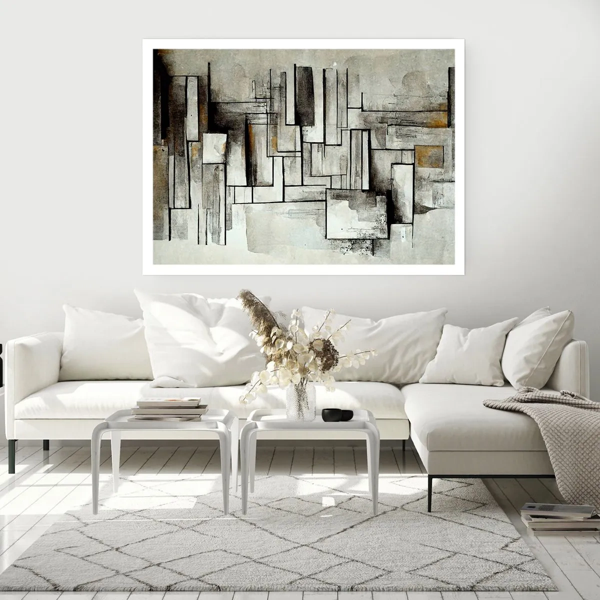 Póster - Rectángulos abstractos en tonos de gris y negro. - 100x70cm - El poder de la sencillez - Decoración de pared moderna para salón y dormitorio ARTTOR