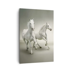 Cuadro sobre lienzo - Impresión de Imagen - Dos caballos blancos galopando sobre un fondo claro - 70x100cm - ¡Poder blanco! - Decoración de pared moderna para salón y dormitorio ARTTOR