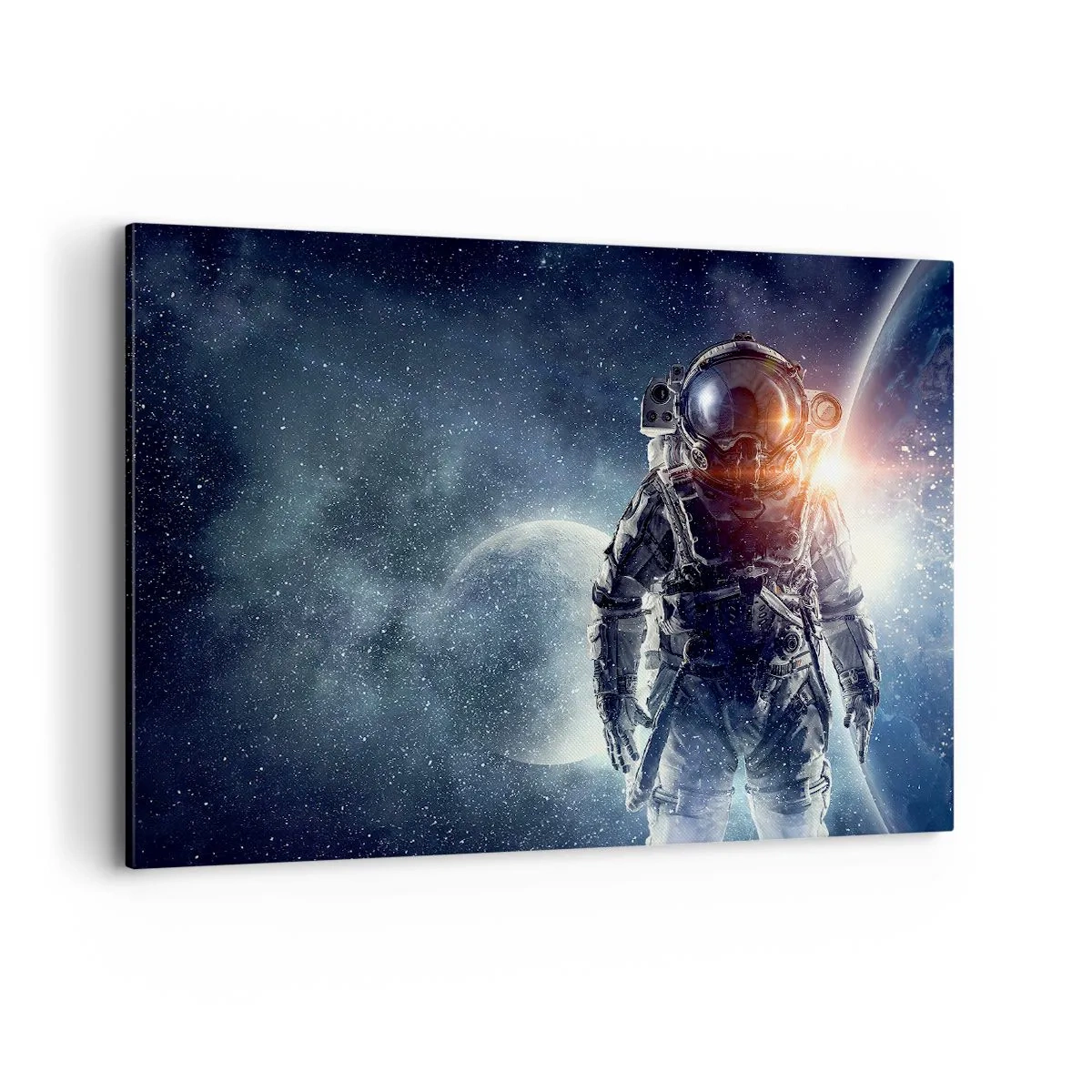 Cuadro sobre lienzo - Impresión de Imagen - Astronauta con el espacio y el planeta Tierra como telón de fondo - 100x70cm - Una aventura cósmica - Decoración de pared moderna para salón y dormitorio ARTTOR