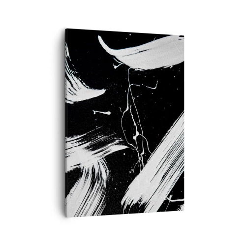 Cuadro sobre lienzo - Impresión de Imagen - Trazos blancos abstractos sobre un fondo negro - 50x70cm - Rompiendo la oscuridad - Decoración de pared moderna para salón y dormitorio ARTTOR