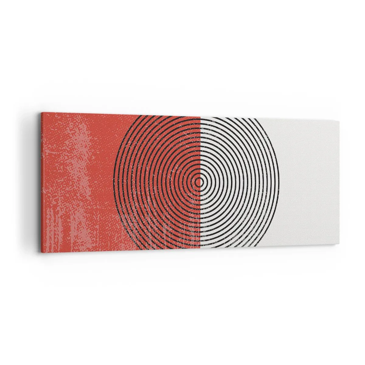Cuadro sobre lienzo - Impresión de Imagen - Patrón geométrico con círculos concéntricos sobre un fondo rojo y blanco. - 120x50cm - En el corazón de la misma - Decoración de pared moderna para salón y dormitorio ARTTOR
