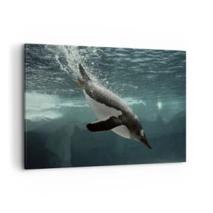 Cuadro sobre lienzo - Impresión de Imagen - Un pingüino sumergiéndose en las profundidades del agua helada. - 120x80cm - Bienvenido a mi mundo - Decoración de pared moderna para salón y dormitorio ARTTOR