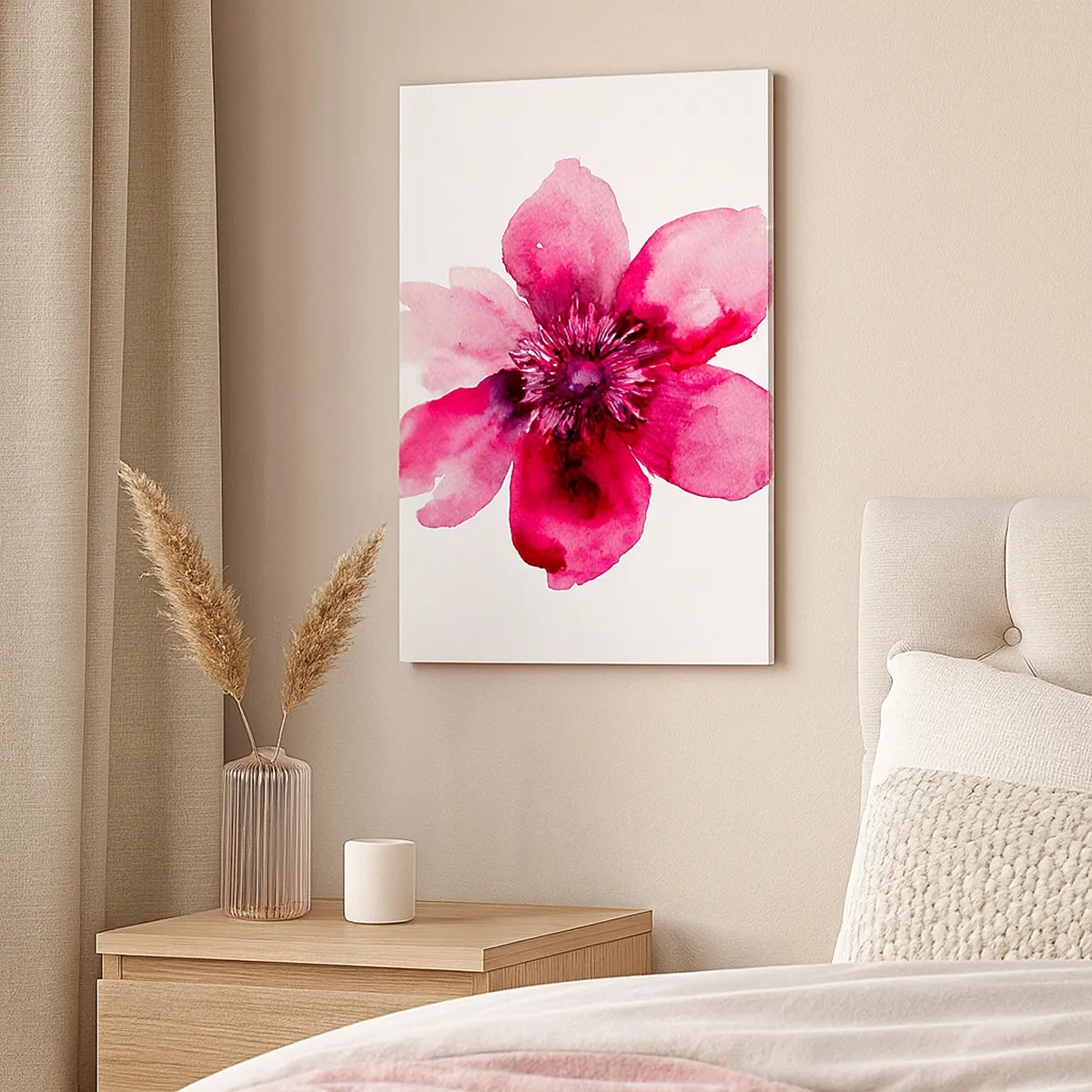 Cuadro sobre lienzo - Impresión de Imagen - Flor rosa en estilo acuarela sobre fondo blanco. - 50x70cm - Un beso con aroma a carmín - Decoración de pared moderna para salón y dormitorio ARTTOR