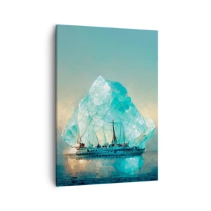 Cuadro sobre lienzo - Impresión de Imagen - Un barco con un majestuoso iceberg al fondo. - 50x70cm - Diamante ártico - Decoración de pared moderna para salón y dormitorio ARTTOR