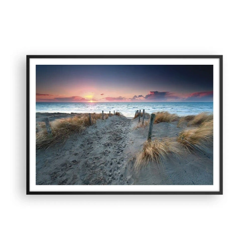 Póster en marco negro - Camino que conduce a la playa al atardecer - 100x70cm - Se derramó un arco iris de luminosidad.... - Decoración de pared moderna para salón y dormitorio ARTTOR