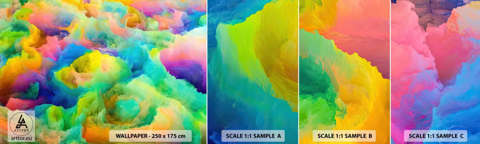 Muestra de fotomural autoadhesivo Deluxe Sticker - Arco iris borroso - Abstracción, Pedazo, colores pasteles - 100x30 cm